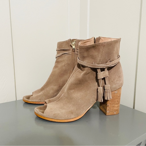 Anthropologie Shoes - Anthropologie Tasseled Shooties Heeled Booties - Tan Suede Leather